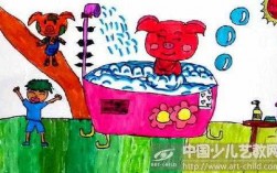 小动物洗澡过程（小动物洗澡儿童画图片）