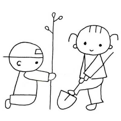 小孩植树的过程（孩子们植树的简笔画）-图1
