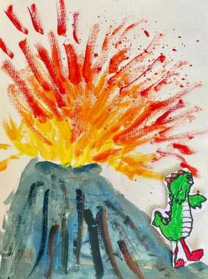 火山爆发绘画过程（火山爆发为主题儿童画）-图1