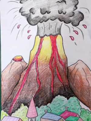 火山爆发绘画过程（火山爆发为主题儿童画）-图3